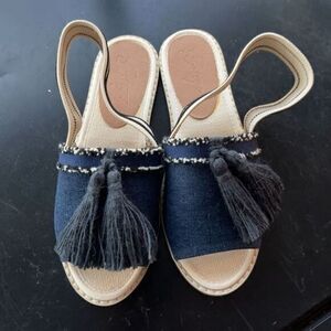 Bettye Ace-4 Tassel Slingback Sandals‎ Flat Denim Blue Size 7M